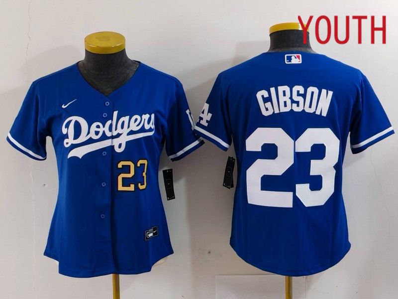 Youth Los Angeles Dodgers 23 Gibson Blue Nike Game 2024 MLB Jersey style 2